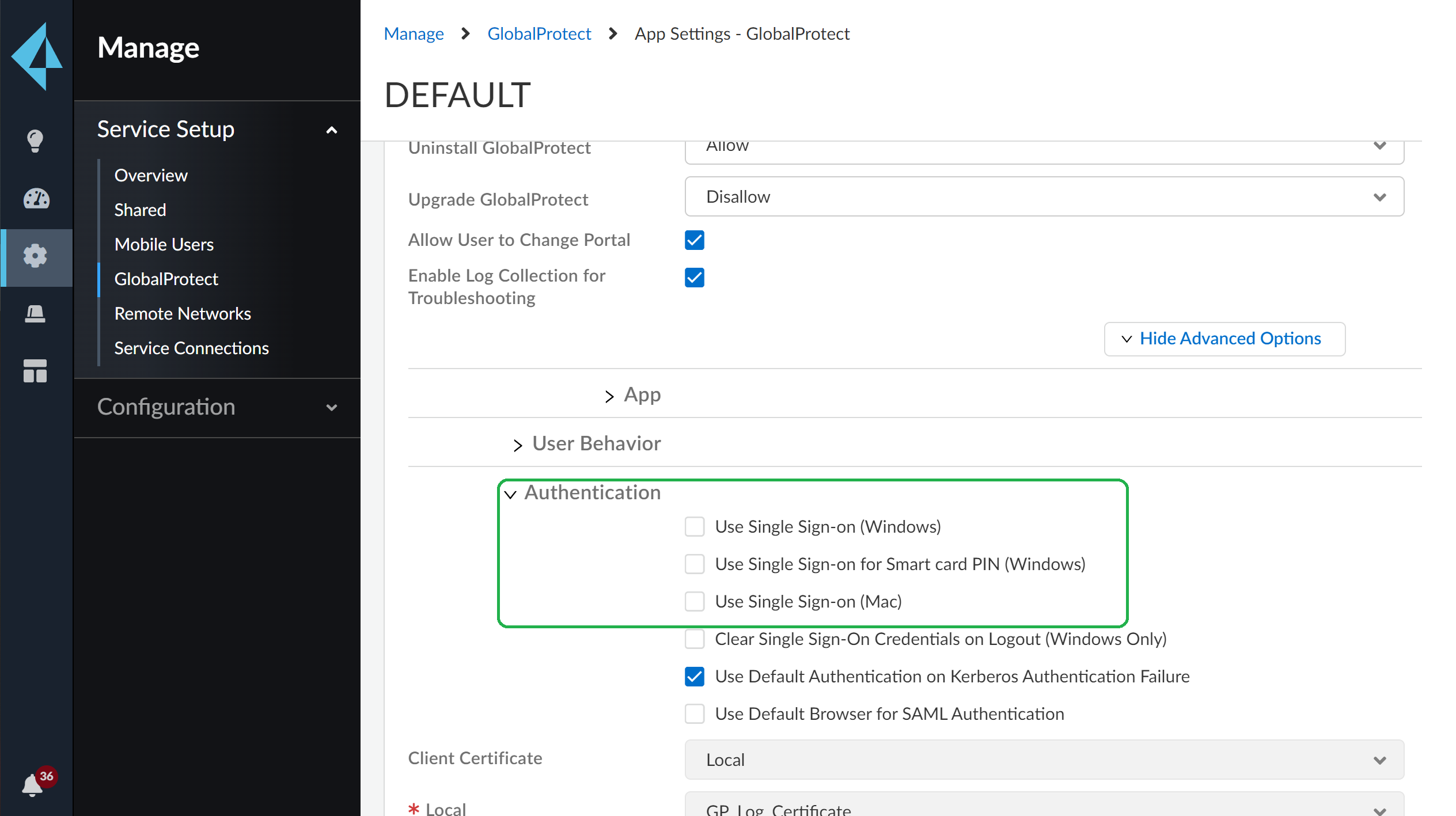 App settings config - cloud managed