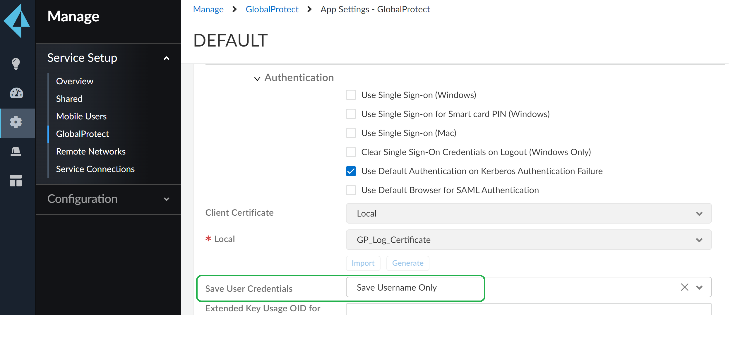 Save User creds config - cloud managed