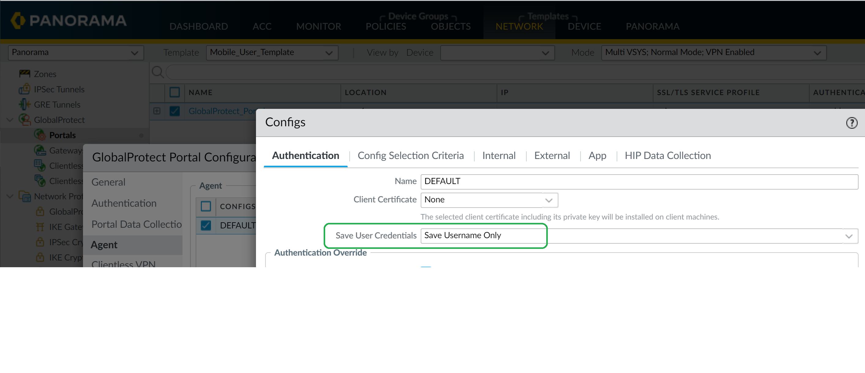 Save User creds config - panorama managed