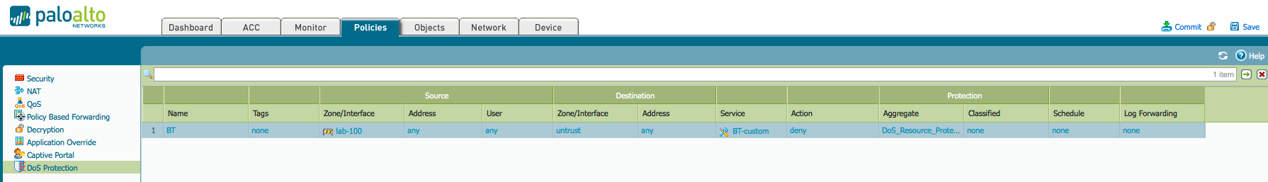 Politique de protection DoS