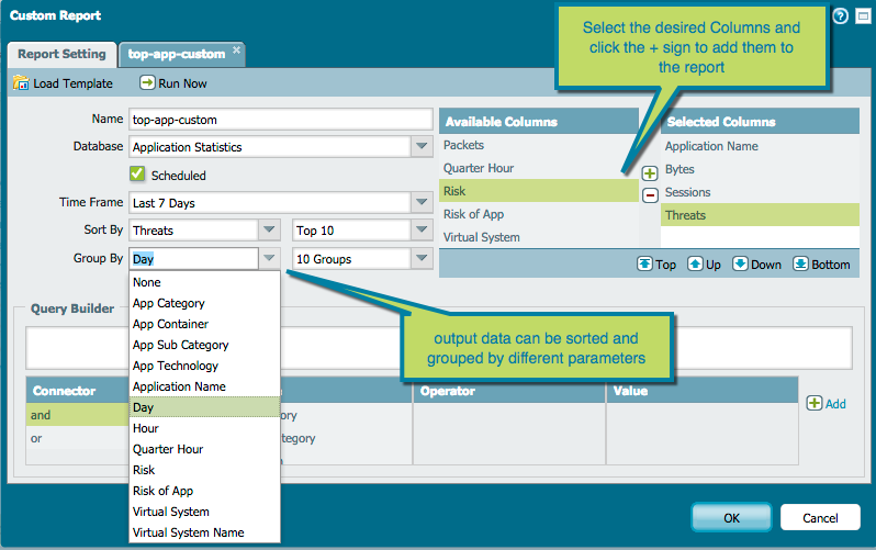 configuración de informes personalizados