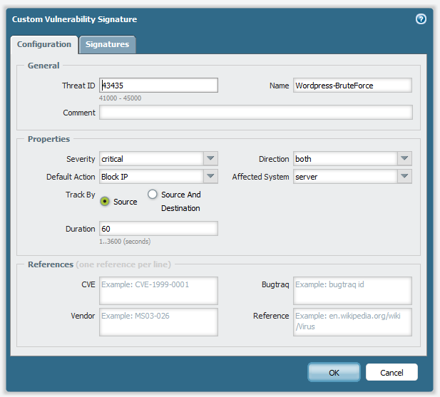Ficha combinación de reglas y configuración