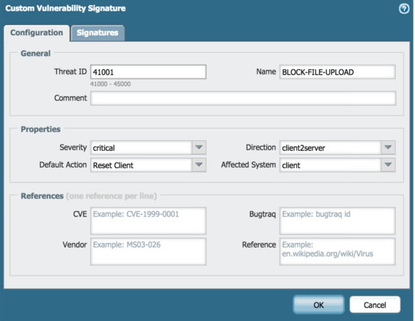 Firma de vulnerabilidad personalizada
