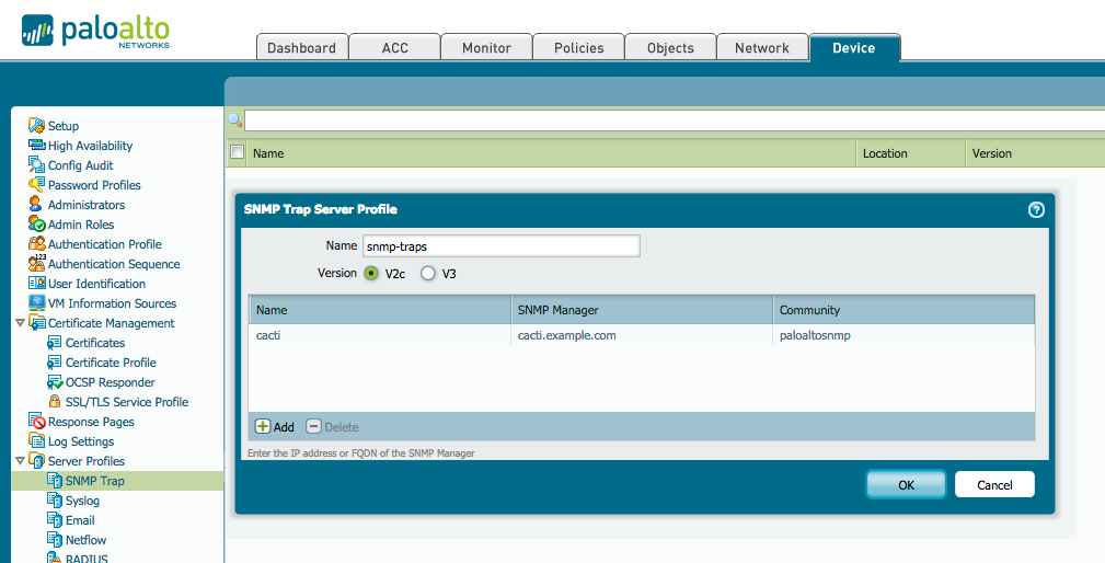 Profil du serveur SNMP