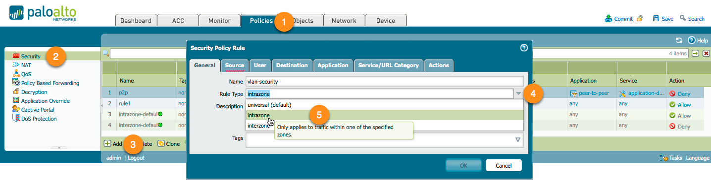 intrazone security policy