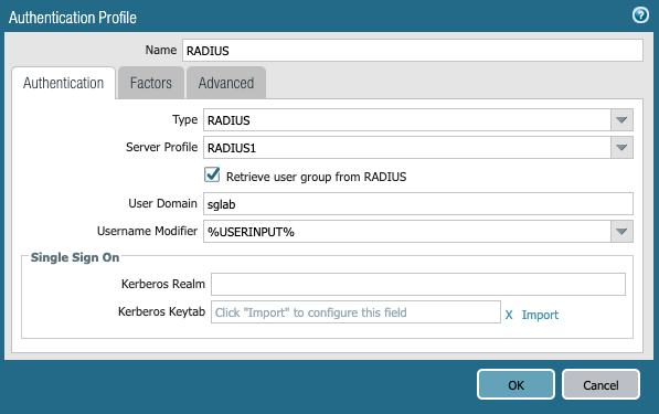 RADIUS認証プロファイルのスナップショット