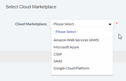 captura de pantalla de seleccionar un mercado en la nube