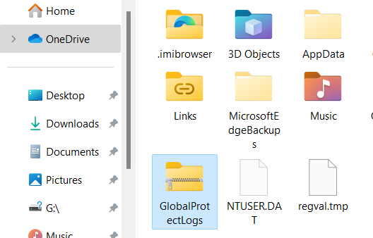 Windows 资源管理器中的 GlobalProtectLogs.zip 文件示例屏幕截图