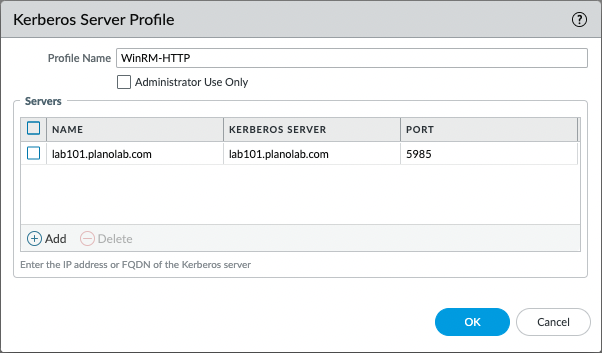 WinRM-HTTP Perfil de servidor Kerberos
