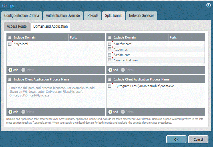 Configuración de túnel dividido