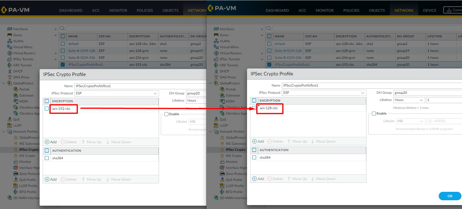 Comparaison de la phase 2 du chiffrement Web UI