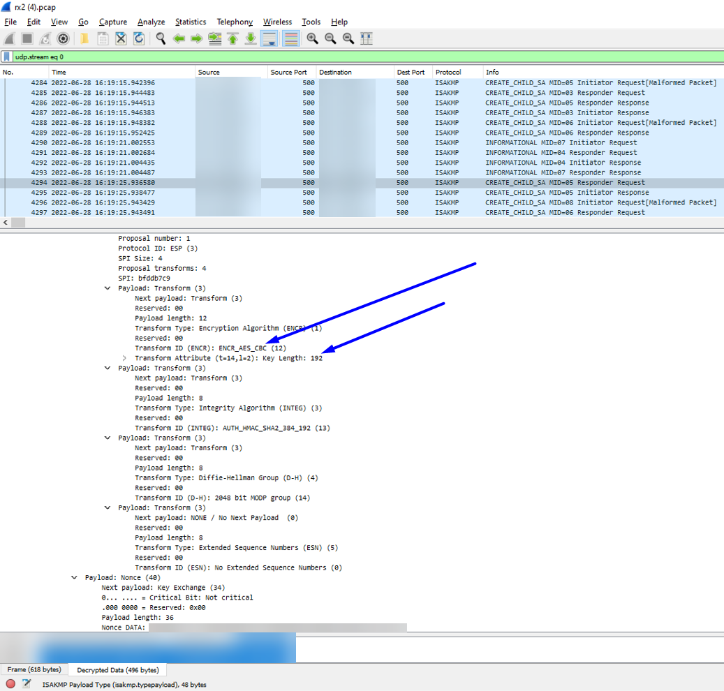 Comparaison de Wireshark pour l’incompatibilité de chiffrement de phase 2