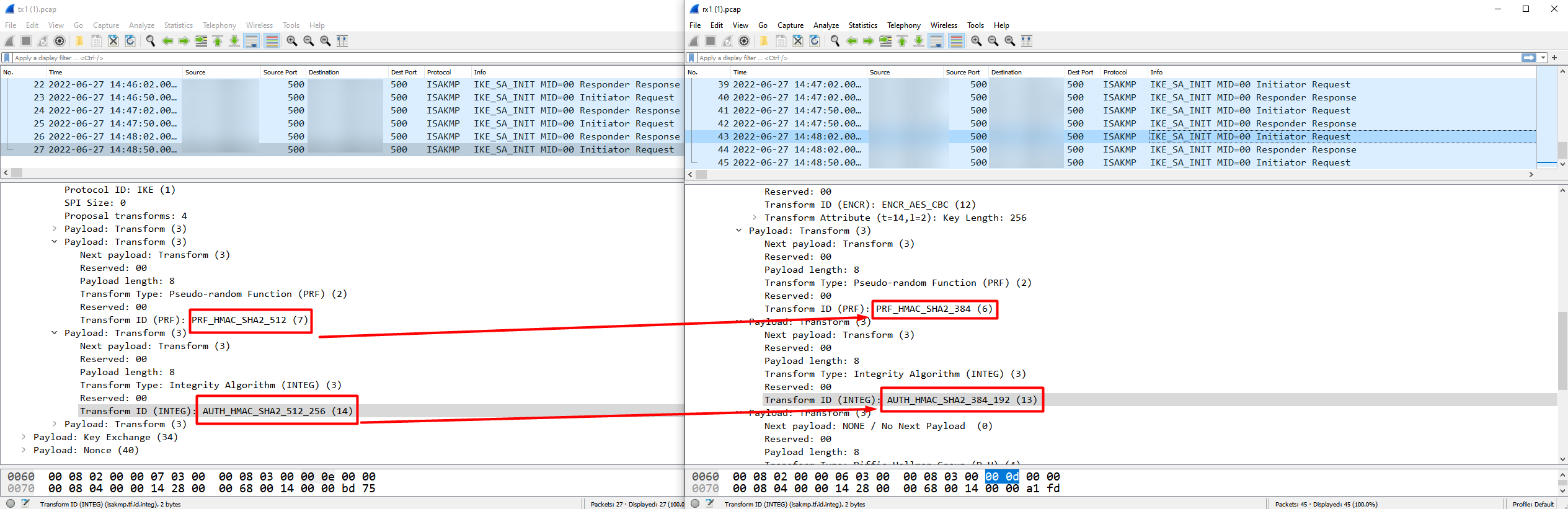 比较 Wireshark 的第 1 阶段身份验证不匹配