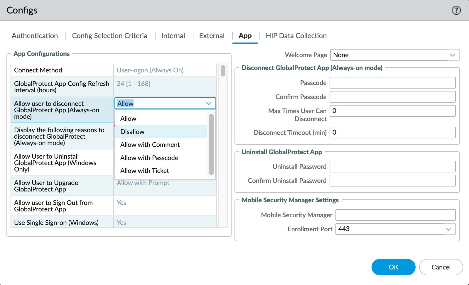 Allow user to disconnect GlobalProtect App (Always-on mode)