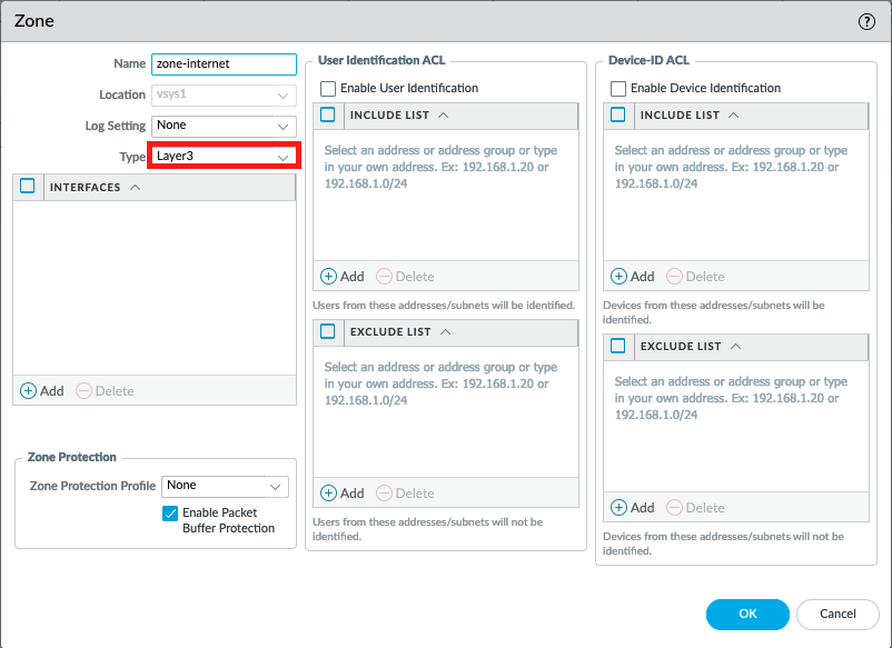 Remplacer le type de zone par Layer3