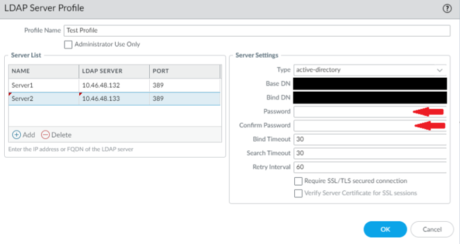 LDAP Bindungskennwort gelöscht