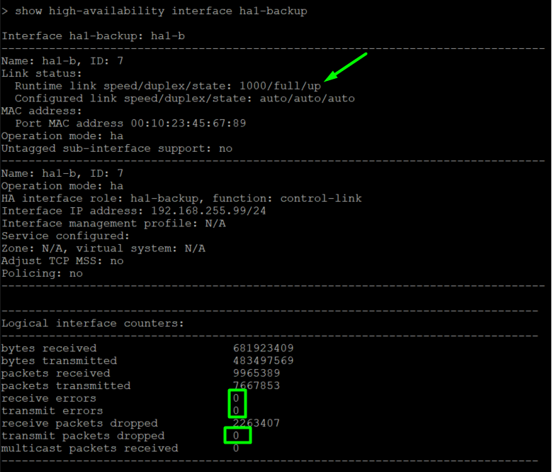 HA1-Backup en buen estado CLI
