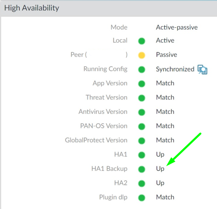HA1-Backup Healthy ダッシュボード Web GUI