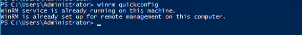 output which shows the winrm service already running on the machine