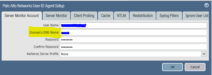 captura de pantalla que muestra la configuración del agente de usuario deID Palo Alto Network
