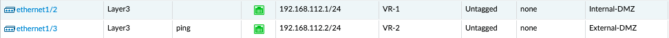 Configure interfaces Ethernet 1/2 and Ethernet 1/3 by assigning them IP-addresses from the same network range (in this guide we will use 192.168.112.1/24. So Ethernet 1/2 is configured with IP-address 192.168.112.1/24 and Ethernet 1/3 - with IP-address 192.168.112.2/24). Please refer to the screenshot below.