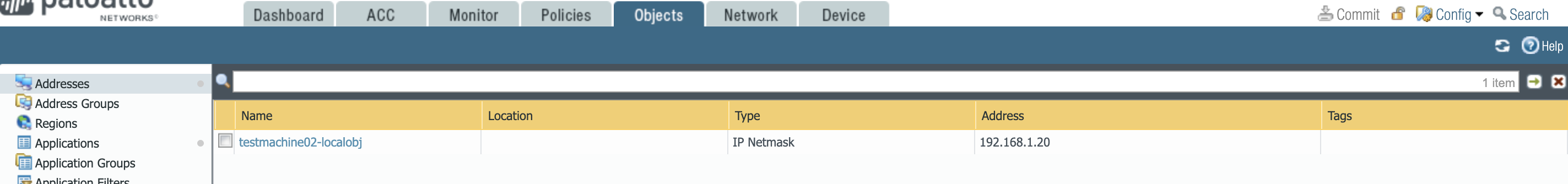 Configuración de objetos