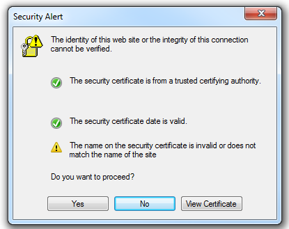 Internet Explorer ( IE ) navigateur donnant une erreur due à un certificat non sécurisé CA présenté