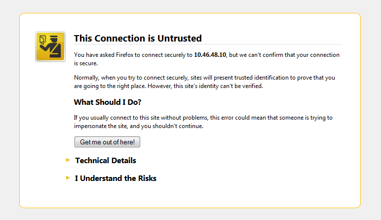Navigateur Firefox donnant une erreur due à un certificat CA non sécurisé présenté
