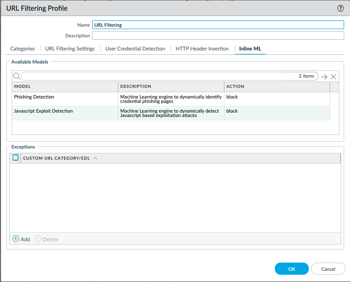 Activation URL des modules de filtrage en ligne ML