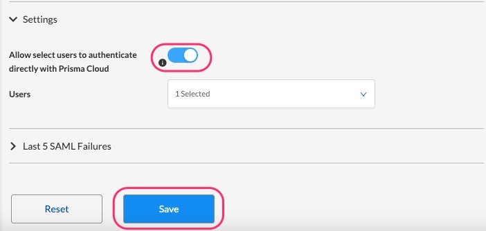 Allow select users to authenticate directly with Prisma Cloud