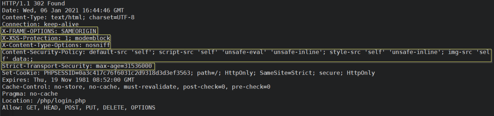 での応答セキュリティ ヘッダーの存在を確認する方法 PANOS