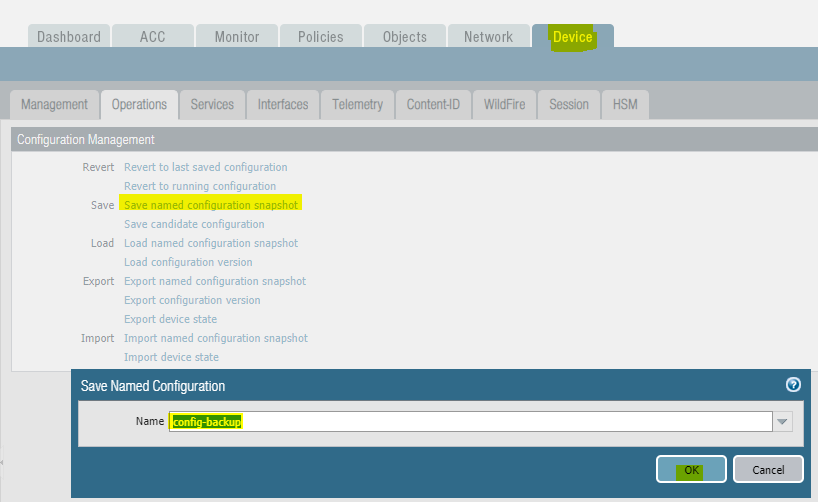 enregistrer nommé config