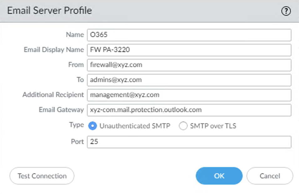 Configure Email Server profile using Office 365