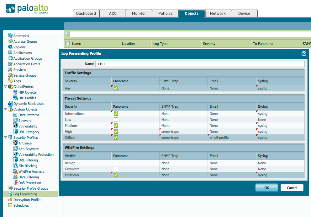 log forwarding profile