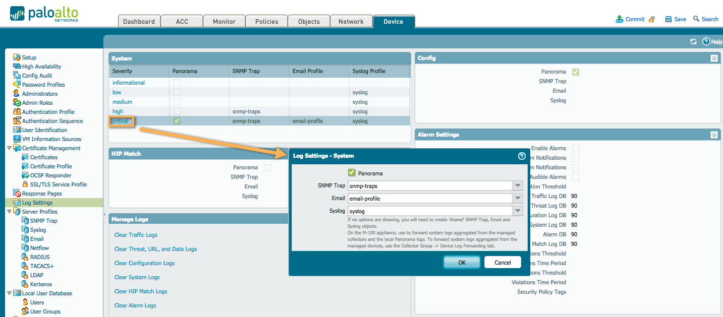 system log forwarding