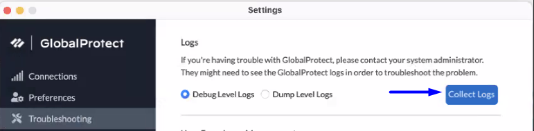 Mac - click Collect Logs