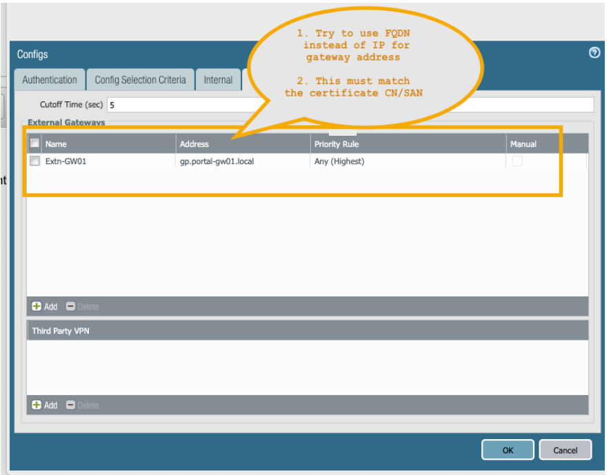 Capture d’écran affichant GlobalProtect la boîte de dialogue agent du portail.