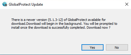 在 Windows GlobalProtect 10 主机上显示代理更新对话框的屏幕截图。