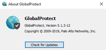 Screenshot mit der GlobalProtect Agentenversion im Dialogfeld Über.