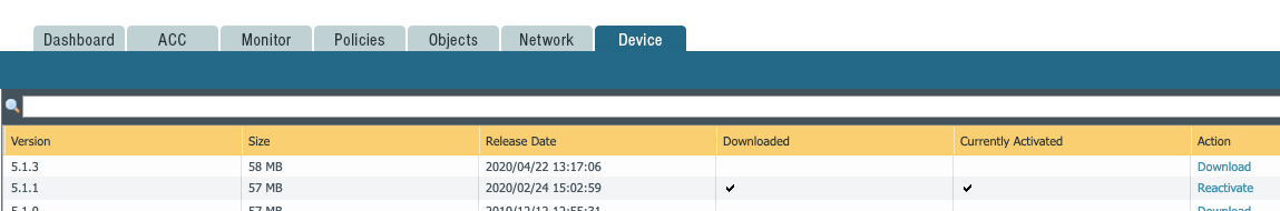 Captura de pantalla que muestra la lista de GlobalProtect versiones del Agente del Portal disponibles para su descarga.