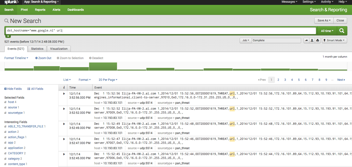 Si utiliza Splunk como un SIEM y si mirando los registros usando el filtro: url dst_hostname="www.google.nl"