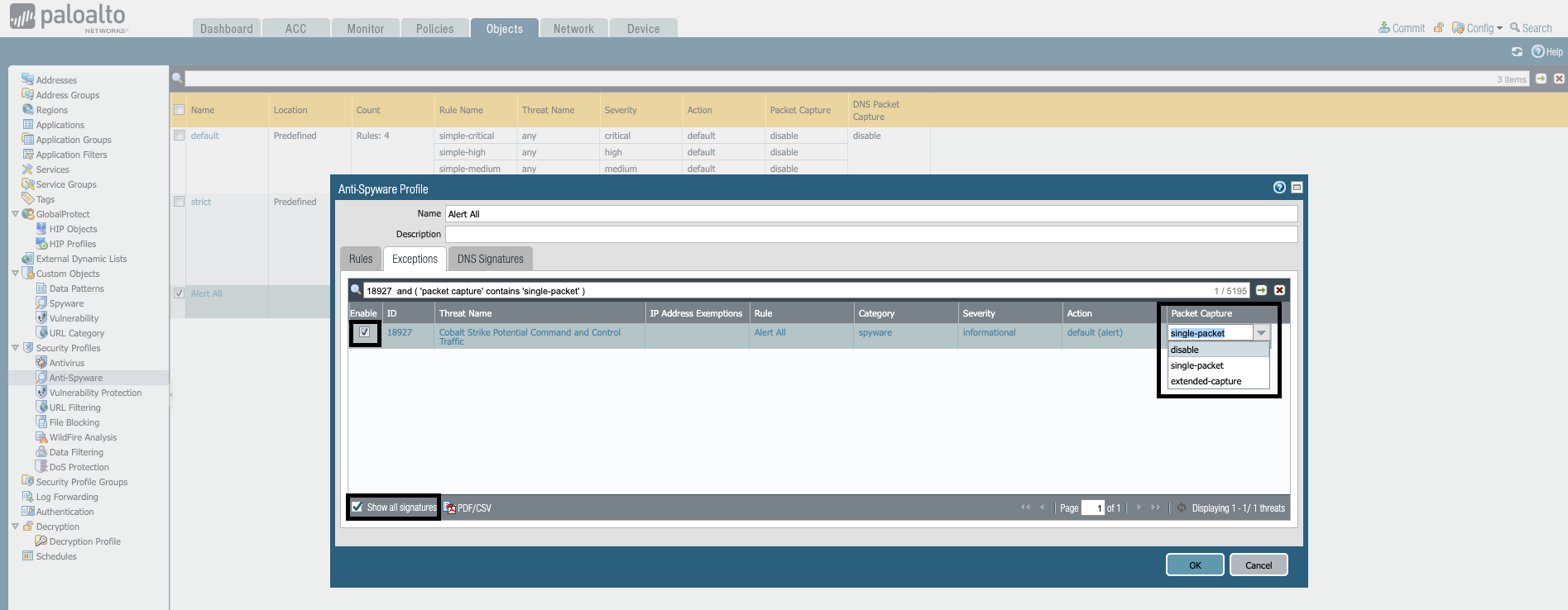 Screenshot des Anti-Spyware-Profils.