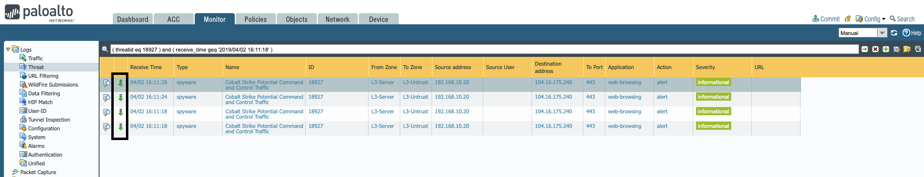 Screenshot der Registerkarte Monitor