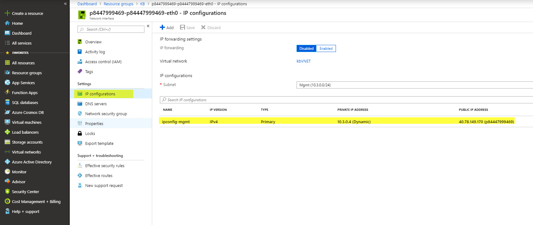 Klicken Sie auf die IP Konfigurationsoption und dann auf die IP Adresse.