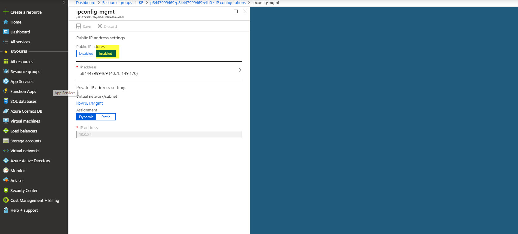 Aktivieren Sie die Option Öffentliche IP Adresse.