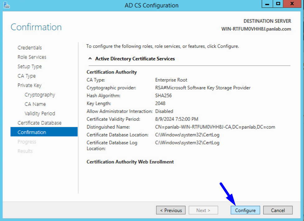 ad cs の構成の確認