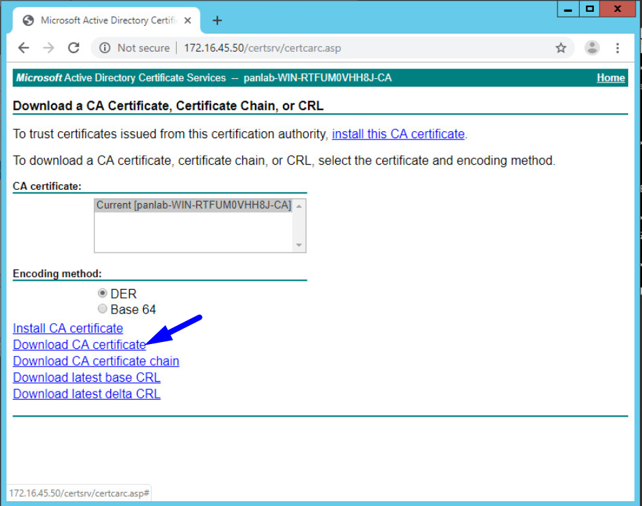 マイクロソフト広告ディレクトリ証明書サービスは、CA証明書をダウンロードします