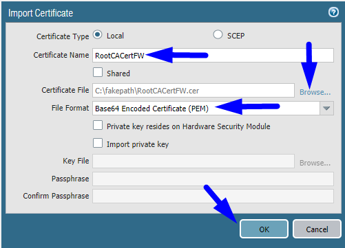 証明書のインポート先 panorama
