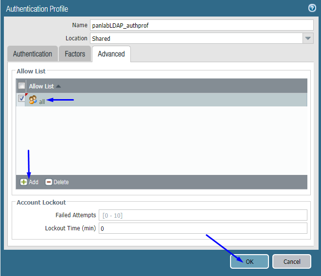LDAP 認証プロファイルの詳細設定タブを設定する