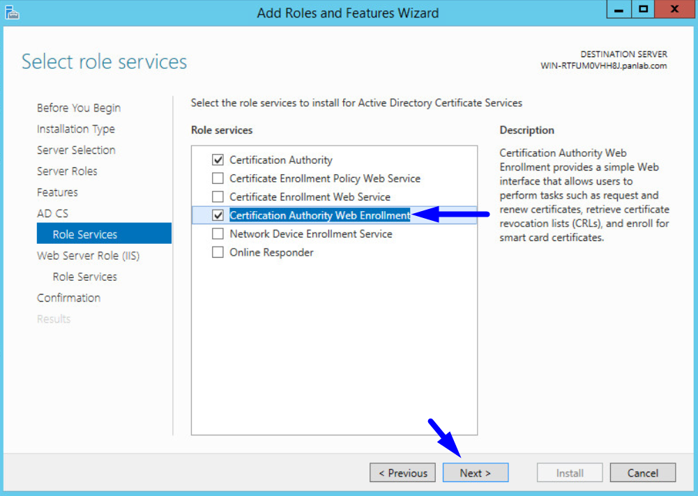ajouter des rôles et des fonctionnalités sélectionnez les services de rôle ad cs